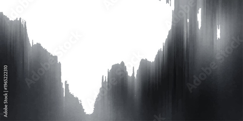 A serene morning panorama of a misty mountain landscape where fog blankets the city skyline and forest trees as the sunrise glows across the clouds and sky