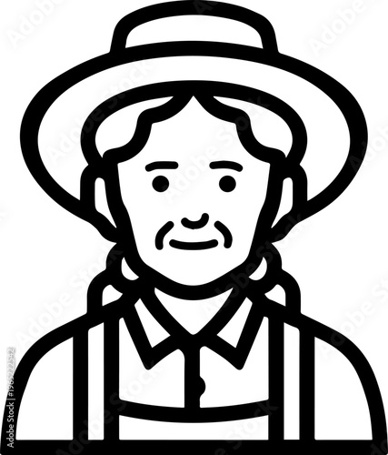 Hand Drawn Elderly Female Farmer Black and White Illustration in Minimal Solid Art Style Design