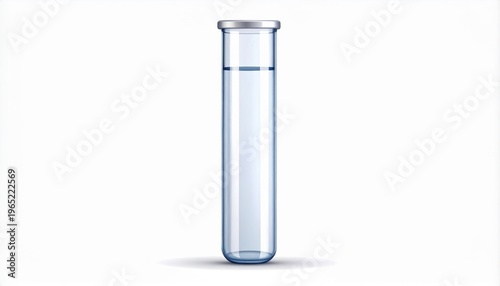 Vertical Clear Glass Test Tube with Silver Cap on White Background