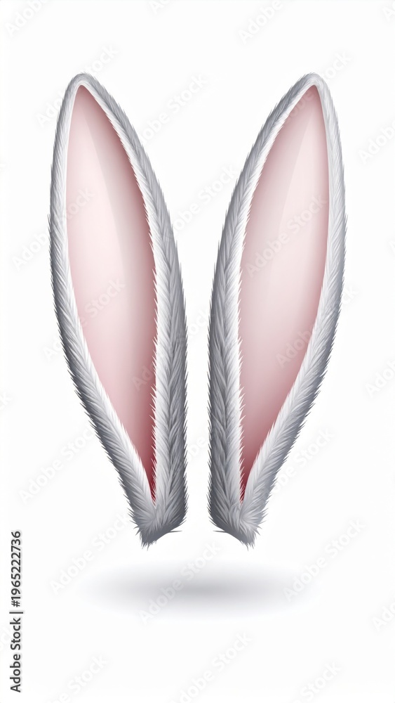 Fototapeta premium Fluffy White Rabbit Ears Pink Interior Isolated on White Background Symbol Easter