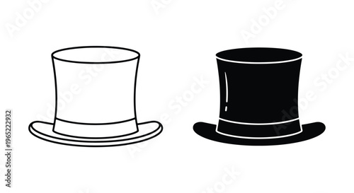 Vintage top hat icon in vector style - Solid vector icons - Clipart, sticker - icon set