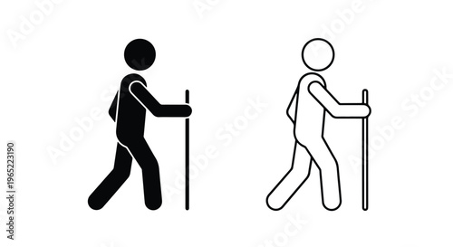 Person hiking with trekking pole icon set - Editable line icons. Vector illustration - Glyph and solid icon set - Icon vector
