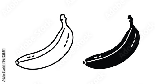 Fresh banana fruit food icon set design - Editable line icons. Vector illustration - Glyph and solid icon set - Icon vector