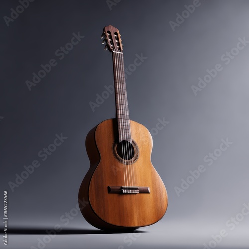 Isolated classical acoustic guitar wooden six string musical instrument
