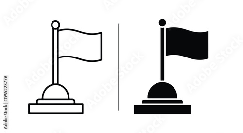 Flag on pole achievement vector icon set - Editable line icons. Vector illustration - Glyph and solid icon set - Icon vector