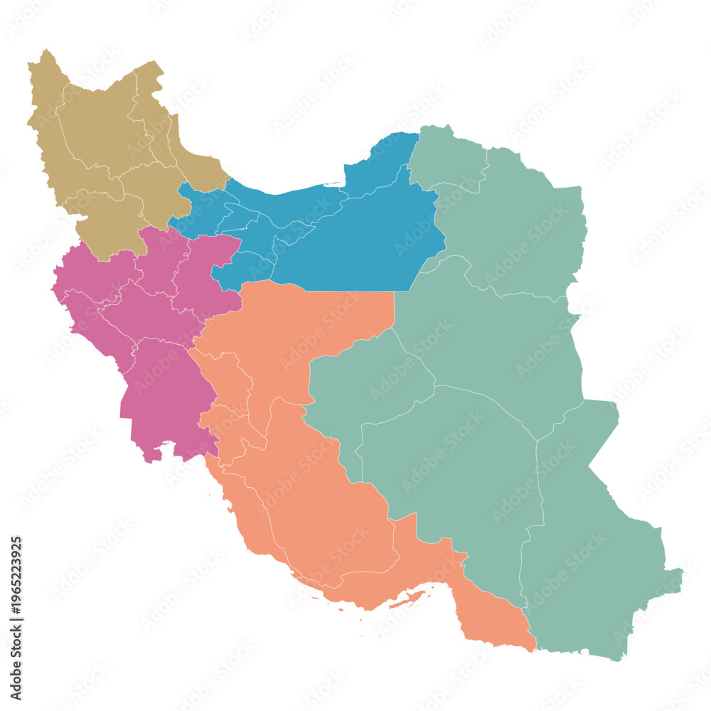 Fototapeta premium Iran regional map with colour coded divisions