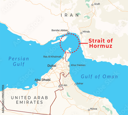 Strait of Hormuz map with Iran UAE and key cities