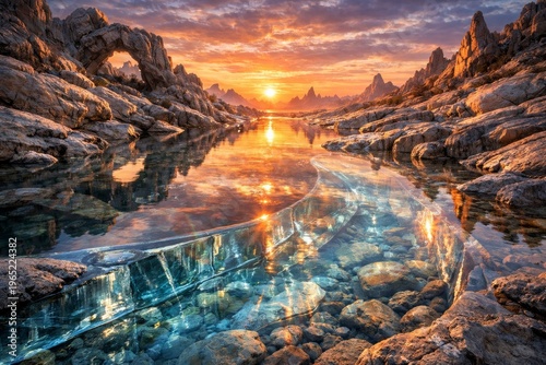 Transparent Glass Like River Flowing Through Alien Terrain