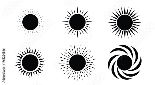 Abstract sun ray vector icon set - Solid vector icons - Clipart, sticker - icon set