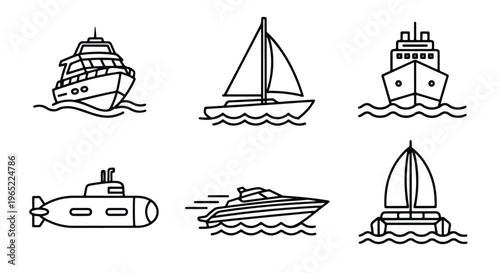 Sea boat yacht vessel transport icon - Editable line icons. Vector illustration - Glyph and solid icon set - Icon vector