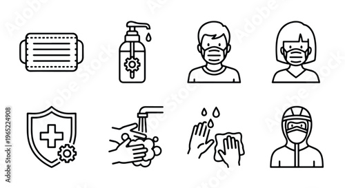 Health safety hygiene virus icon set - Solid vector icons - Clipart, sticker - icon set