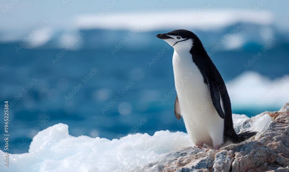 Fototapeta premium close up of penguin next to iceberg