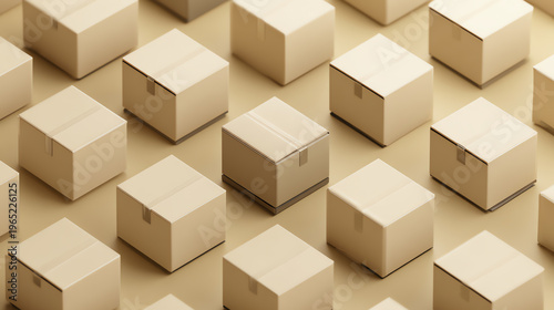 An organized arrangement of identical boxes, symbolizing efficiency and logistics in supply chain management.