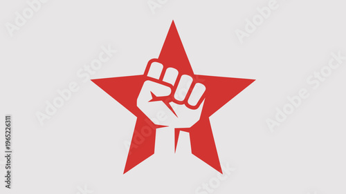 Symbol of Solidarity: A bold emblem featuring a clenched fist rising from a star, embodying strength, unity, and a call to action. Representing concepts of struggle, power and revolution. 