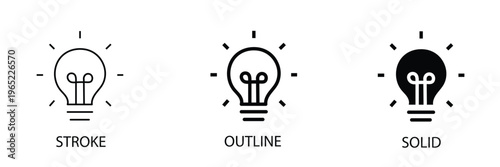 Idea Illustration: A collection of lightbulb illustrations. Depicting ideas through stroke, outline, and solid styles, each icon emits brilliance