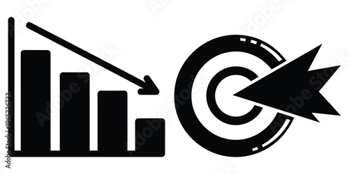 Business target missing declining graph and bullseye failure