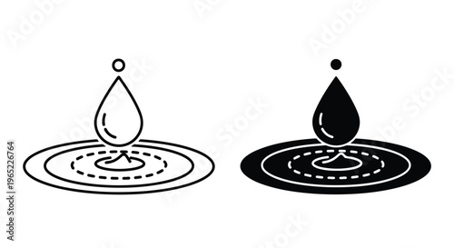 Water drop ripple effect vector icon set - Minimalist, flat icon, outline, glyph, linear, clipart, sticker - icon set