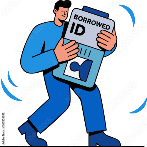 A person holding and running with a large borrowed identification card.