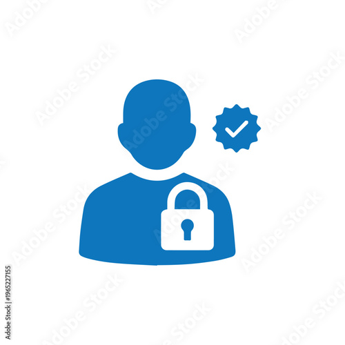User account security icon with a padlock and a checkmark indicates verified identity and protected information.