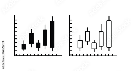 Candlestick chart financial data icon set - Solid vector icons - Clipart, sticker - icon set