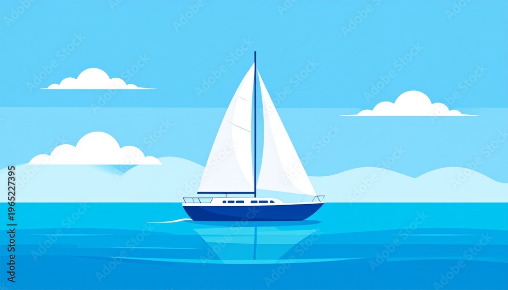 Fototapeta premium Sailing Boat on Clear Blue Water with White Clouds Pixelated Illustration
