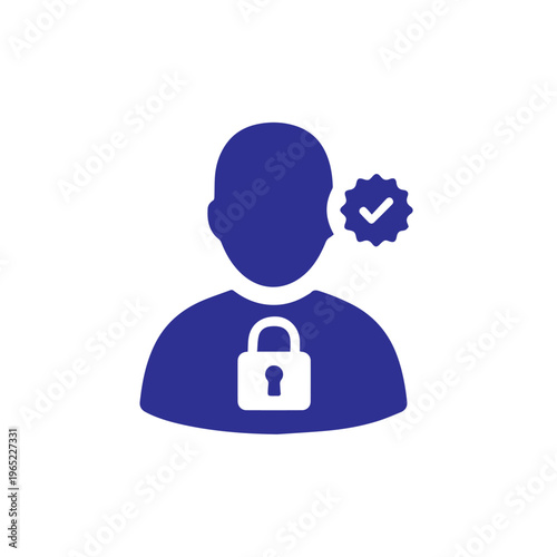 Blue silhouette icon represents a verified and secured user account profile for digital access management.