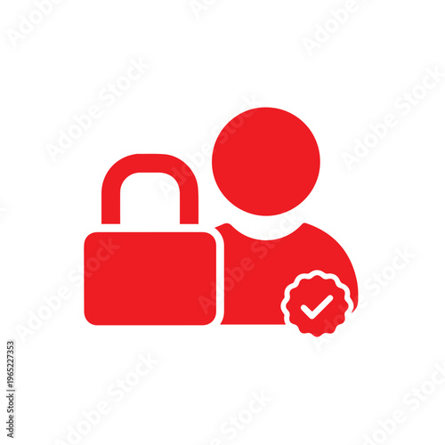 Red user profile graphic depicts a locked account status alongside a verification checkmark emblem.