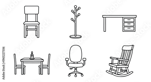 Furniture collection vector icon set - Solid vector icons - Clipart, sticker - icon set