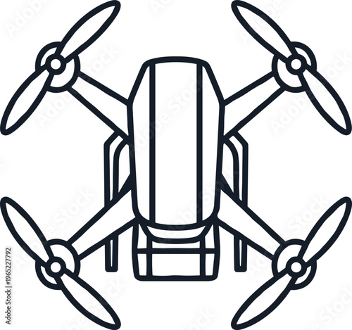Modern Quadcopter Drone Line Art - Top View Aerial Technology Vector for Drone Photography, Logistics Delivery, and Remote Control Tech Branding