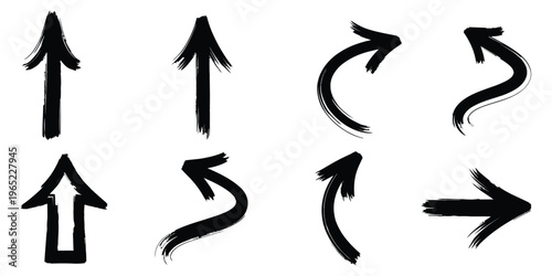 A collection of black arrows on a white background pointing in various directions