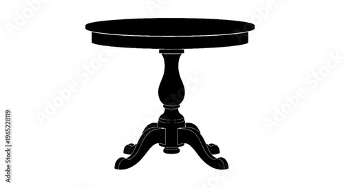 Vector illustration of silhouette of a classic round wooden table with a pedestal base on a transparent background