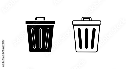 Vector illustration of trash can icon set, solid and outline style vector illustration on a transparent background
