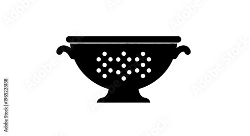 Vector illustration of black silhouette icon of a kitchen colander with handles on a transparent background