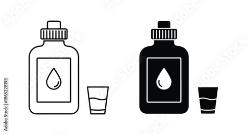 Medicine bottle and cup vector icon set - Solid vector icons - Clipart, sticker - icon set