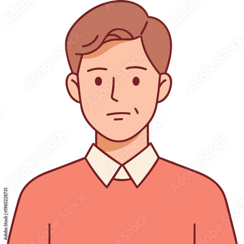 A cartoon illustration of a man with short hair and a red sweater looks sad.