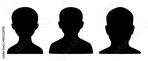 Solid black icon, white background: user profile avatar icon set with simple line art design featuring sketches, drawings, vector graphics with minimalist and simple illustrations