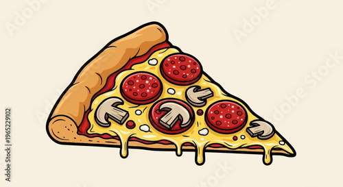 A delicious slice of pizza with pepperoni and mushrooms