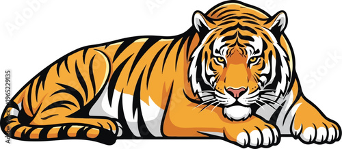 A vibrant illustration of a tiger with yellow eyes and black stripes