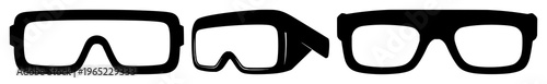 Augmented reality glasses set with solid black vector icon on white background featuring icon, black and white, simple, outline with AR and wearable tech