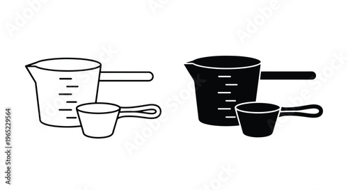 Kitchen measuring cup and scoop icons - Editable line icons. Vector illustration - Glyph and solid icon set - Icon vector