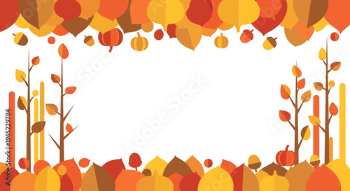 Autumnal leaves and pumpkins frame a blank space for text or images.
