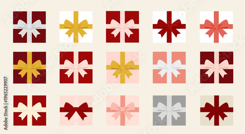 Collection of colorful gift boxes with ribbons, perfect for celebrations and holidays.