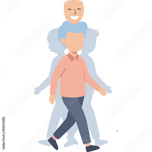 Man walking with multiple ghostly figures behind him in illustration