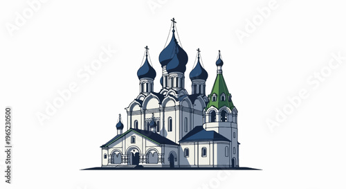 Ornate religious building with multiple domed roofs and bell tower