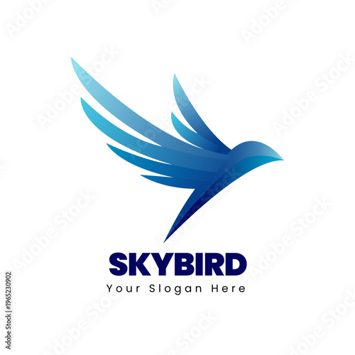 Modern Gradient Blue Skybird Shape Minimalist Style Brand Identity Logo Design