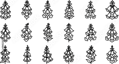 Black and white floral patterns with 16 identical of flowers identical repeating pattern