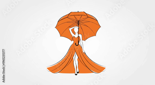 Stylized woman in an orange gown and umbrella, abstract art
