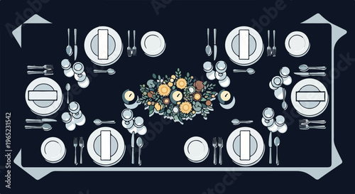 Elegant place settings arranged for a formal dining event with floral centerpiece