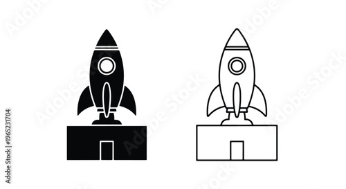 Space rocket launch startup icon set - Editable line icons. Vector illustration - Glyph and solid icon set - Icon vector