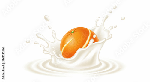 Juicy orange splashing into creamy white liquid with ripples